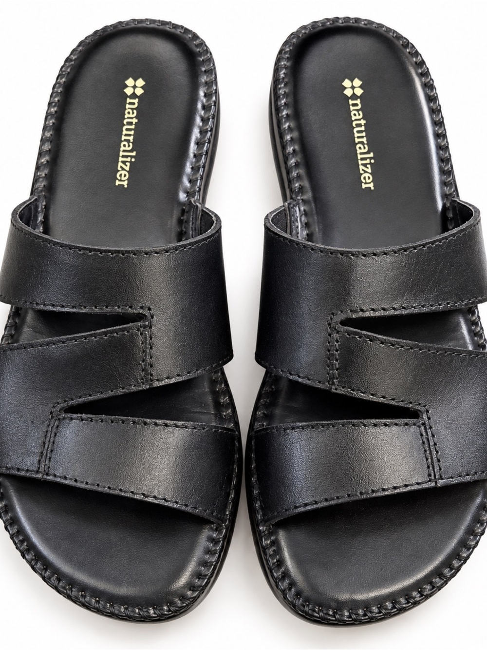 Naturalizer Wiser-1 Black Leather Slide Sandals 7.5M New with Box